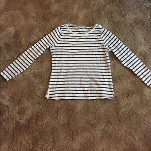 Navy blue and white striped long sleeve shirt