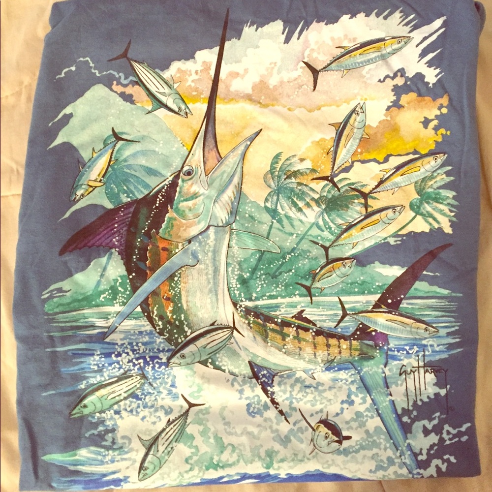 Blue Guy Harvey marlin pocket tshirt medium