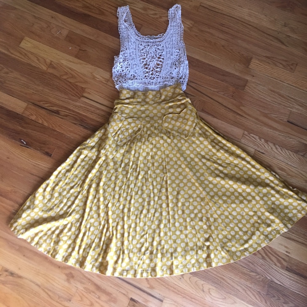 Yellow polka dot midi skirt