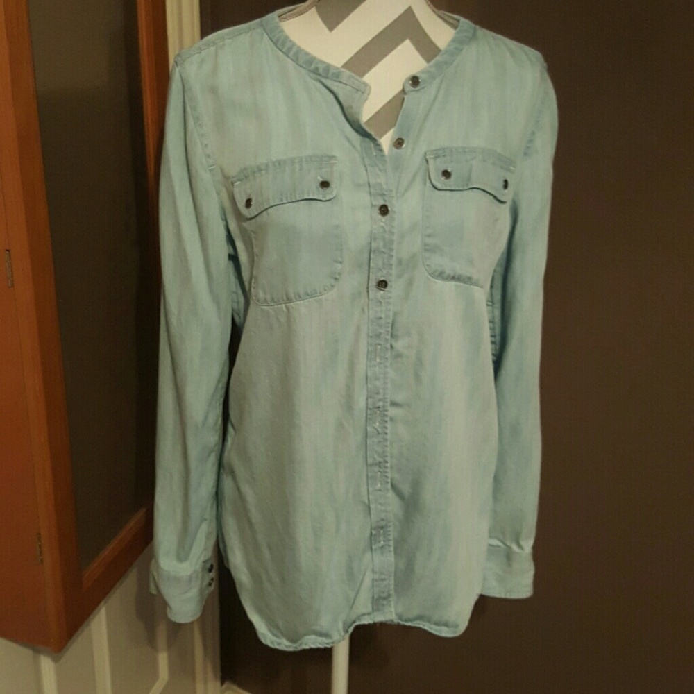 Soft denim button down top