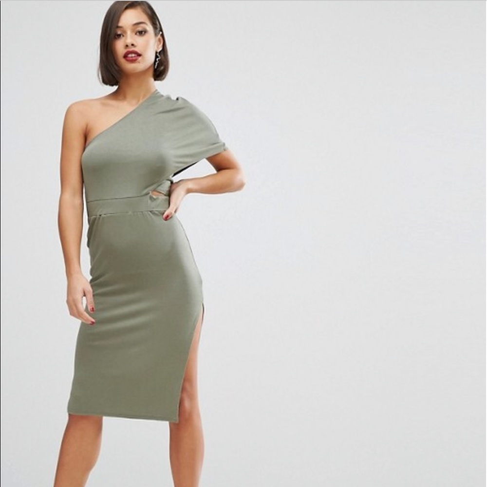 Petite deep one shoulder bodycon dress