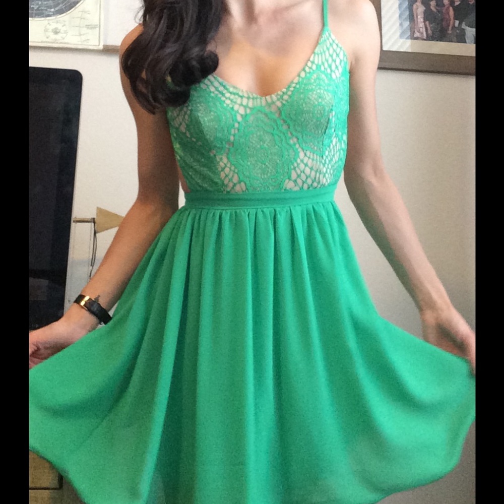 Green Lace + Backless Cocktail Dress