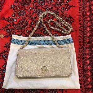 Tory Burch Adalyn metallic suede clutch with chain