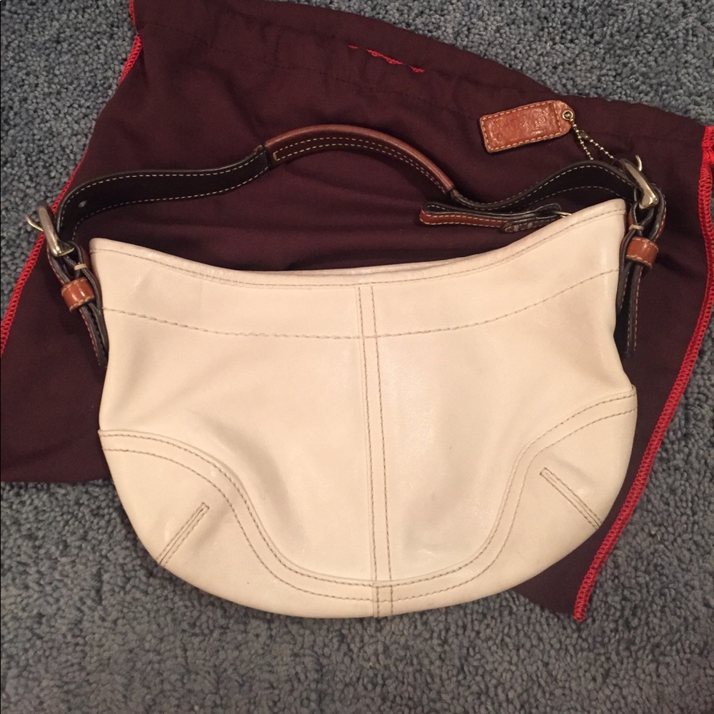 Authentic Coach white leather purse tan strap bag