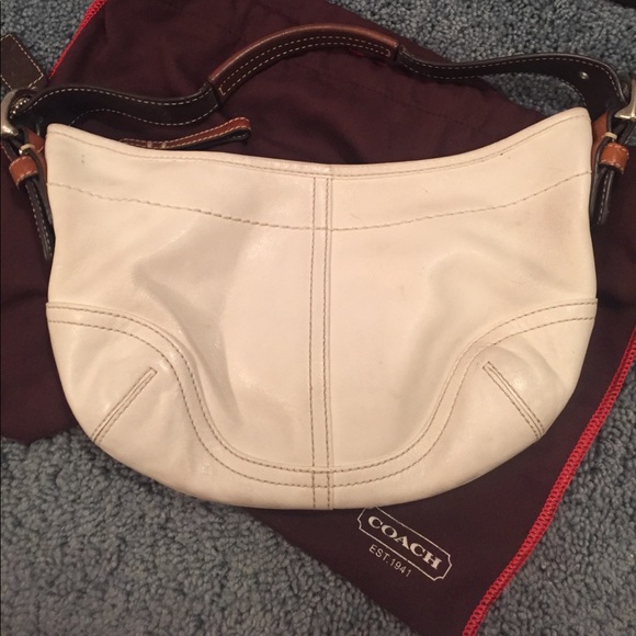 Authentic Coach white leather purse tan strap bag - Picture 3 of 5
