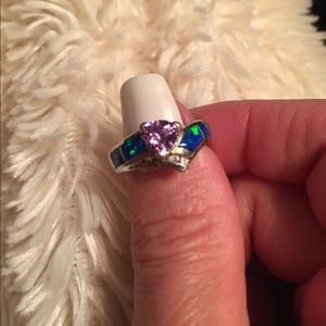 Tanzanite, sapphire & Australian fire opal ring