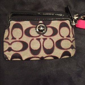 Coach wristlet black gray pink two pockets