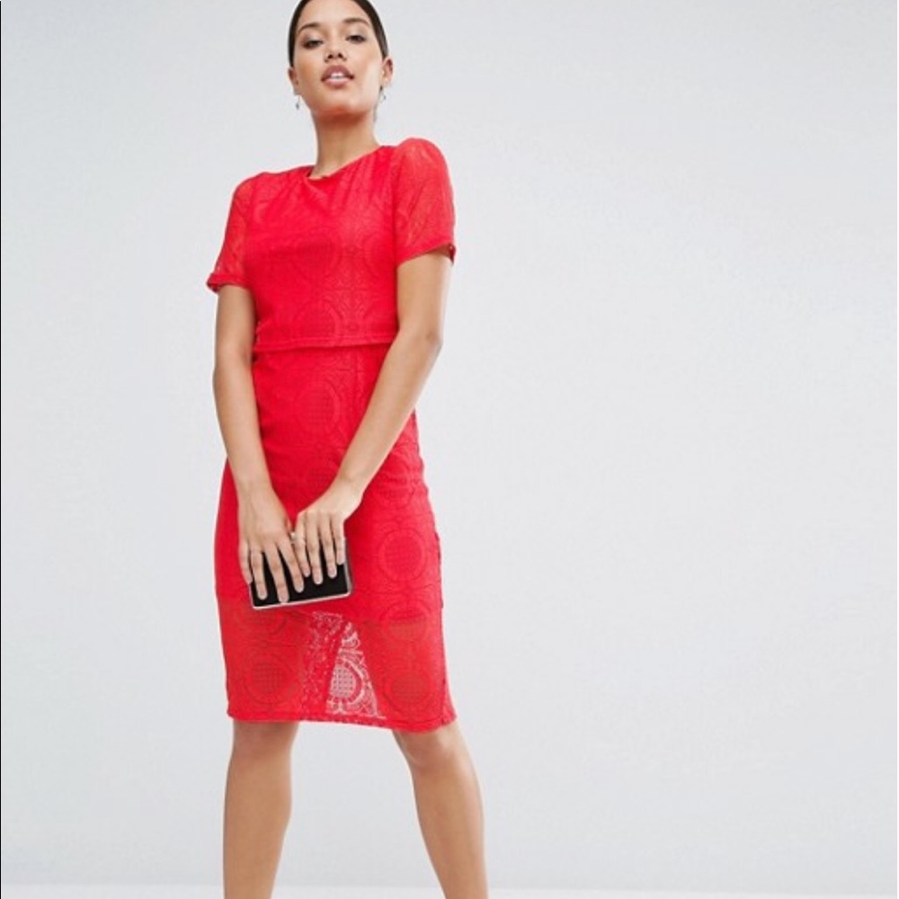 Red crop top dress in lace