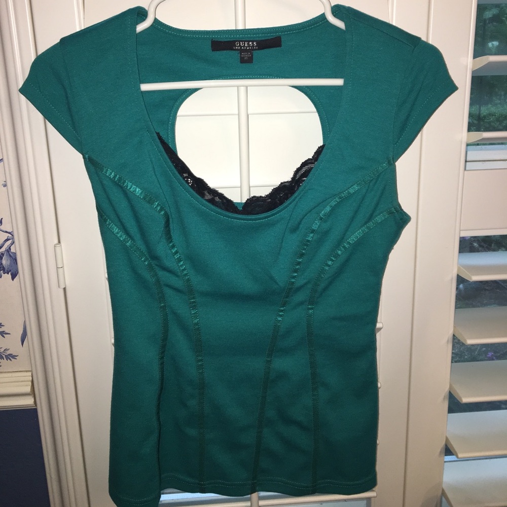 GUESS teal bustier shirt w/ black lace