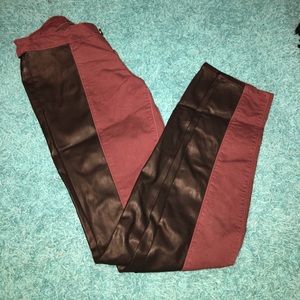 Leather/burgundy skinny jeans fit for a night out!