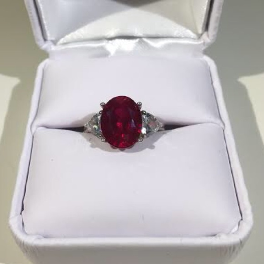 Gorgeous Simulated Ruby & Diamond Ring Diamonique