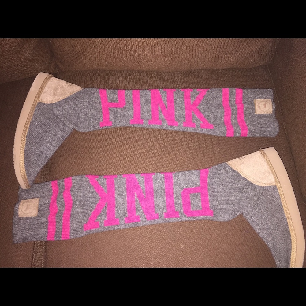 High knee pink boots