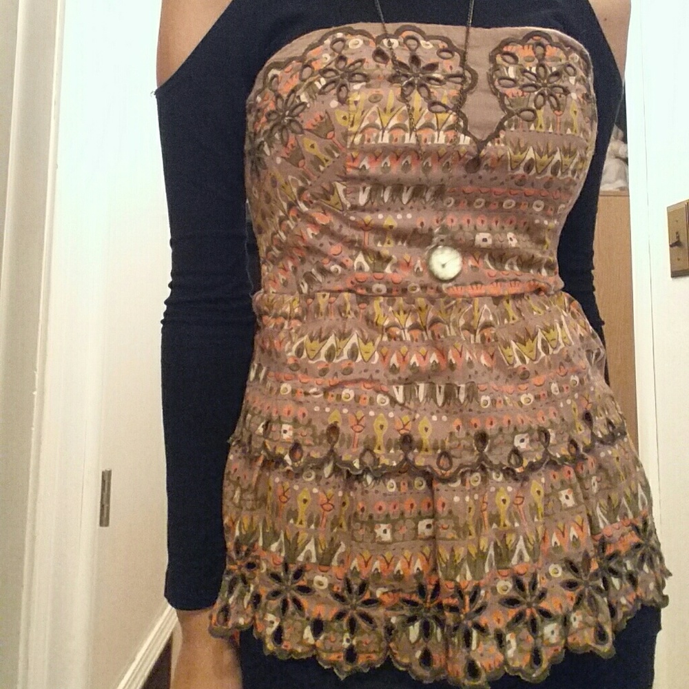 SOLD Strapless Ruffle Shirt - Picture 2 of 5