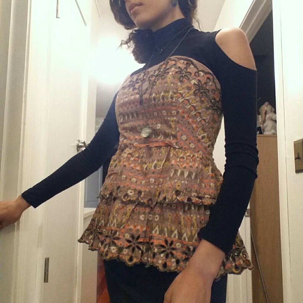 SOLD Strapless Ruffle Shirt - Picture 3 of 5