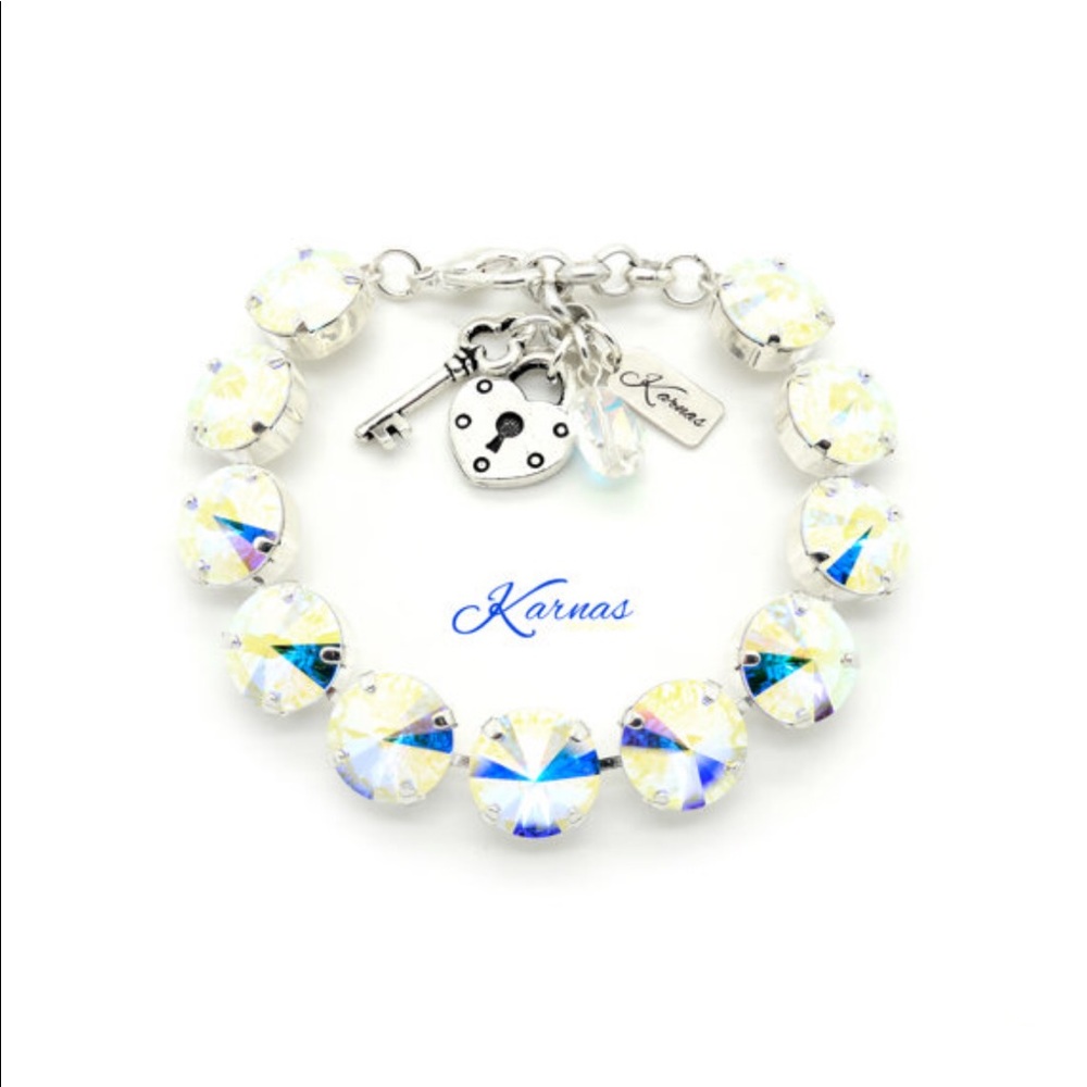 💎CRYSTAL AB 12mm Charm Bracelet Rhodium Silver