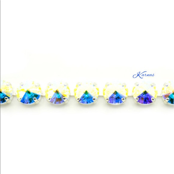 💎CRYSTAL AB 12mm Charm Bracelet Rhodium Silver - Picture 3 of 4