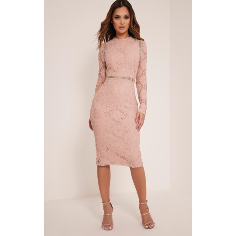 Pink lace midi dress