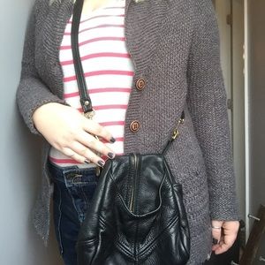 Black genuine leather cross body purse