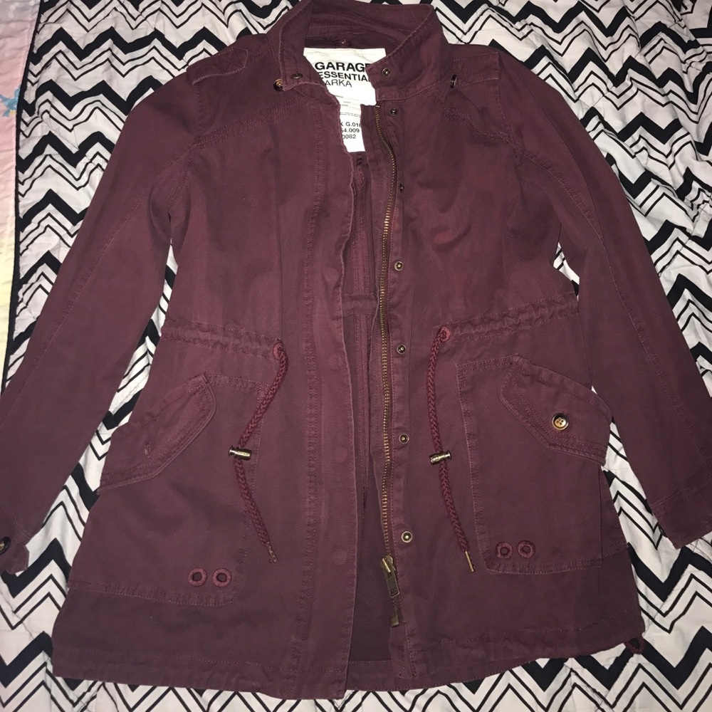 maroon garage jacket