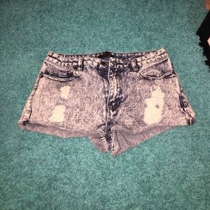 Distressed jean shorts