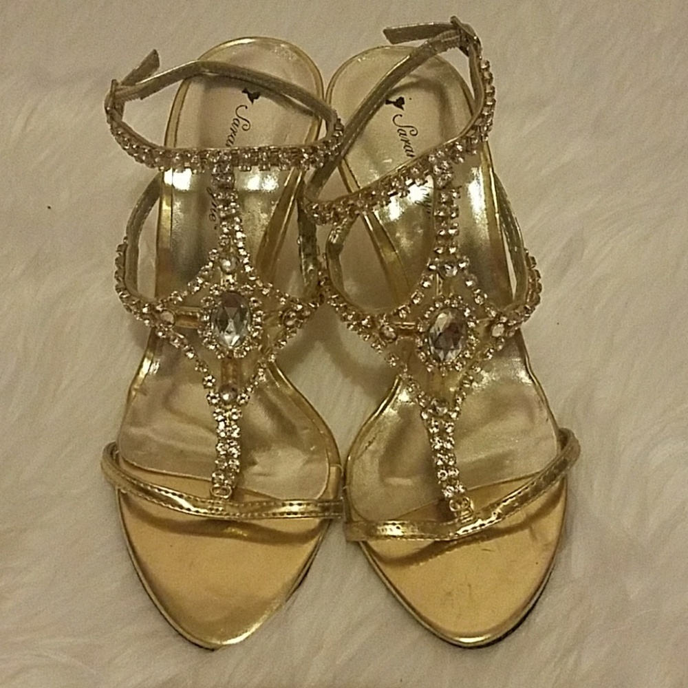 Gold rhinestones heels