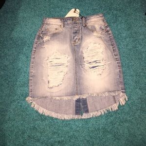 Distressed jean skirt