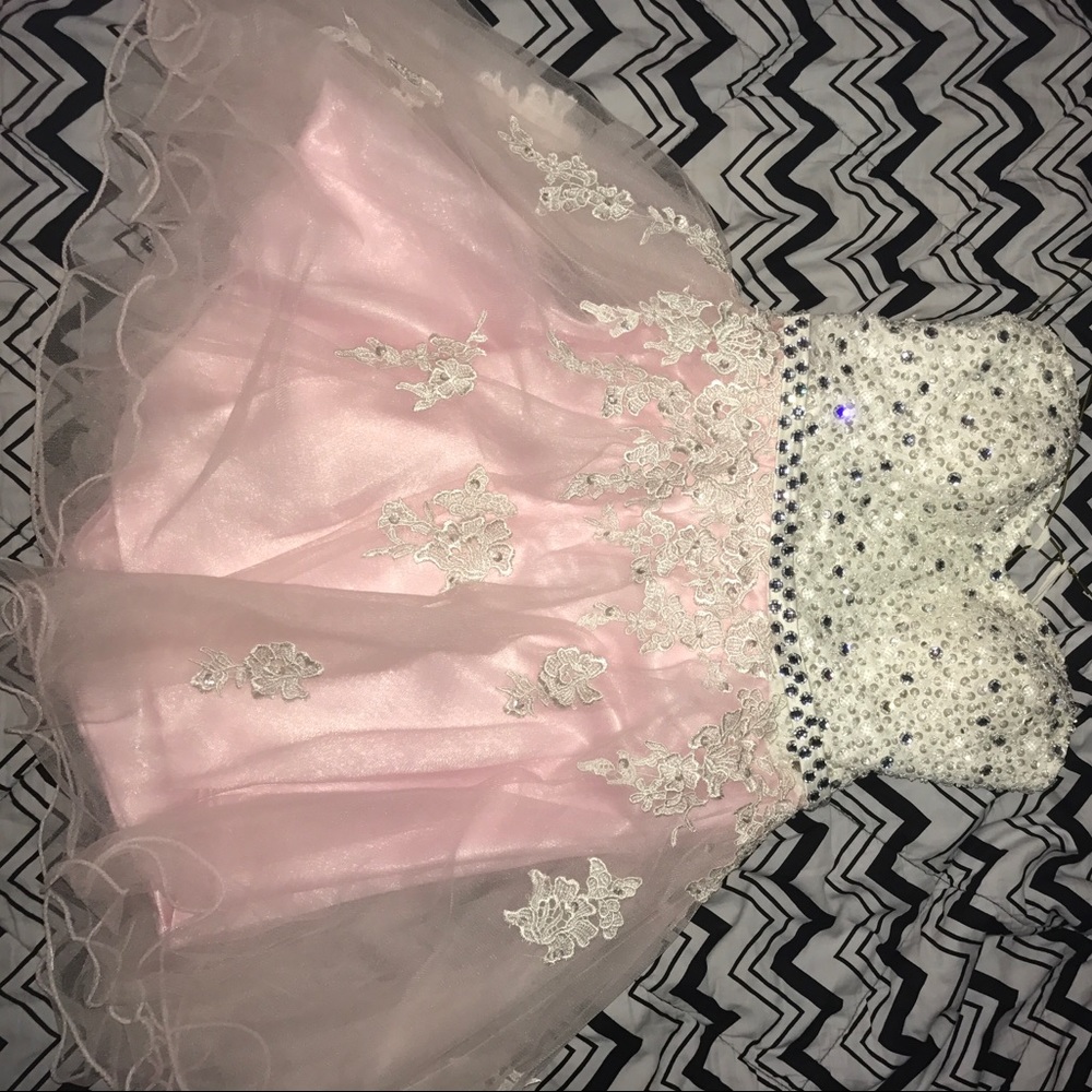 pink crystal prom dress
