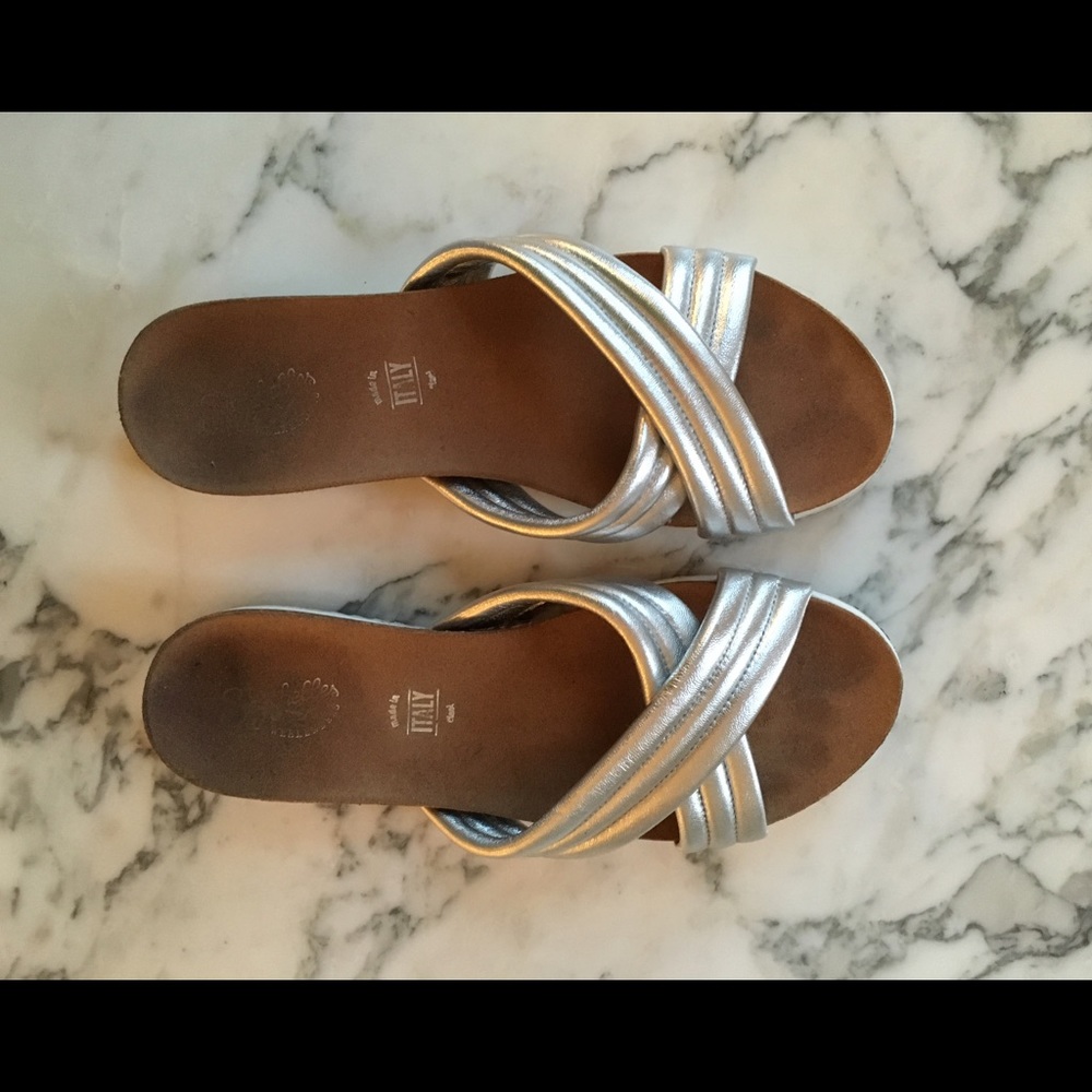 Silver leather slides