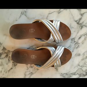 Silver leather slides