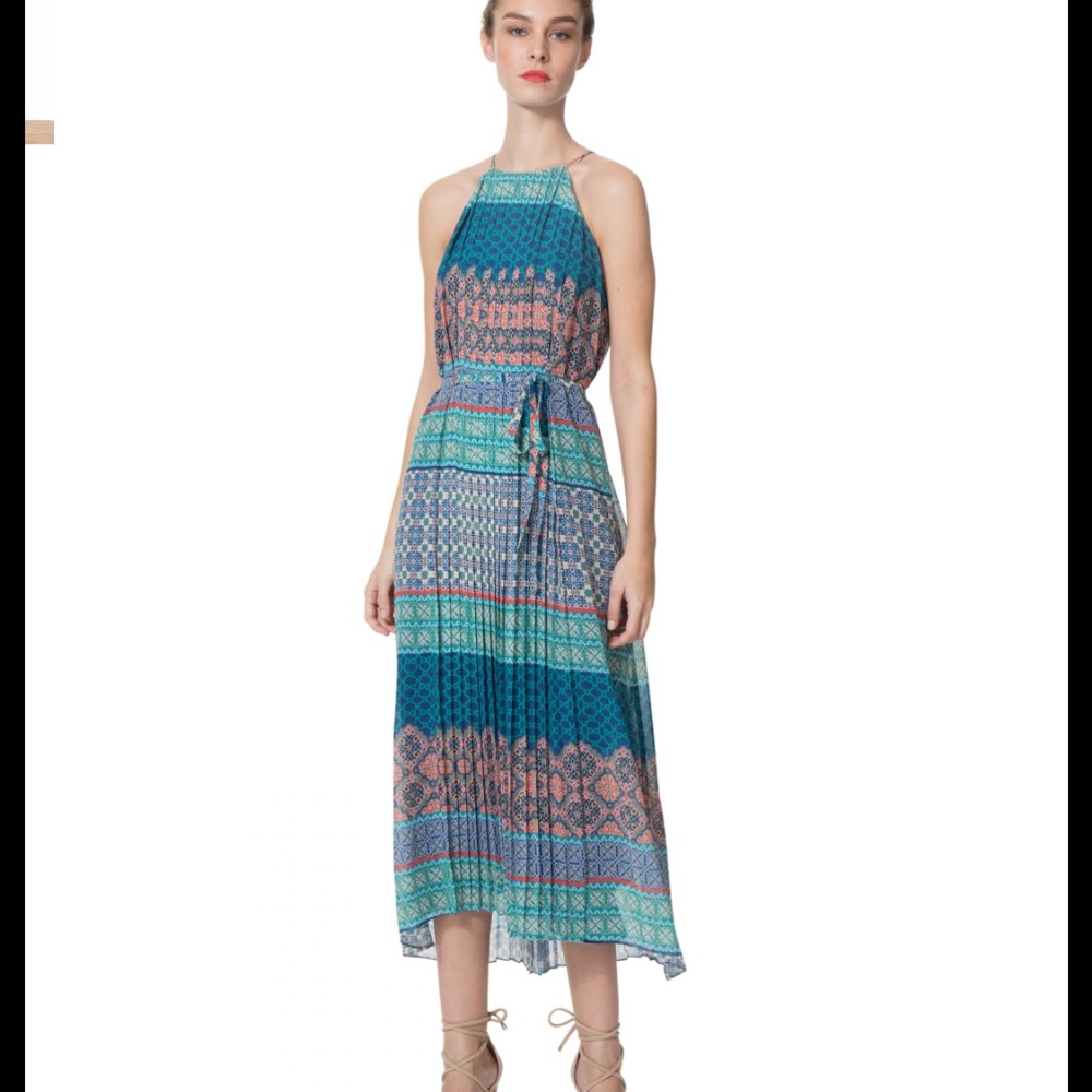 Donna Morgan tie back halter pleated dress size 2