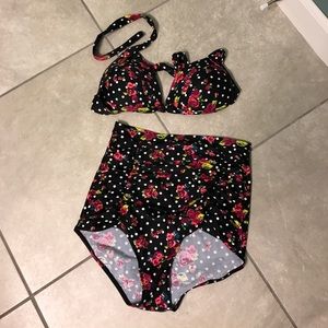 High waisted  bikini polka dot and rose
