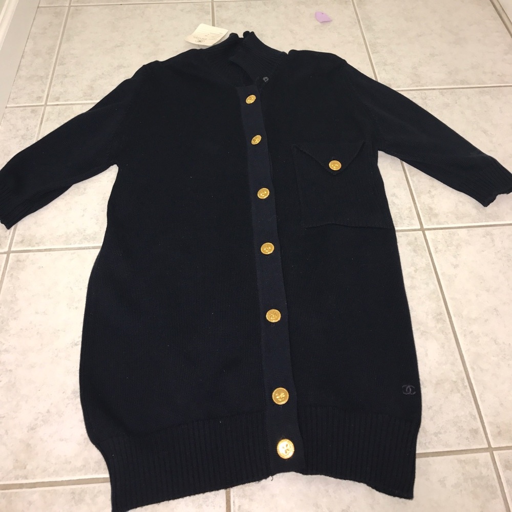 Navy Chanel quarter length sweater