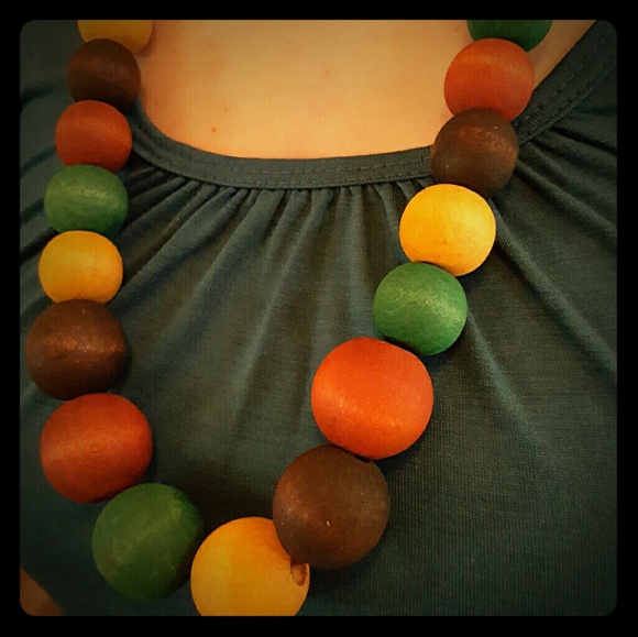 Colorful Wood Beaded Necklace - Picture 3 of 4