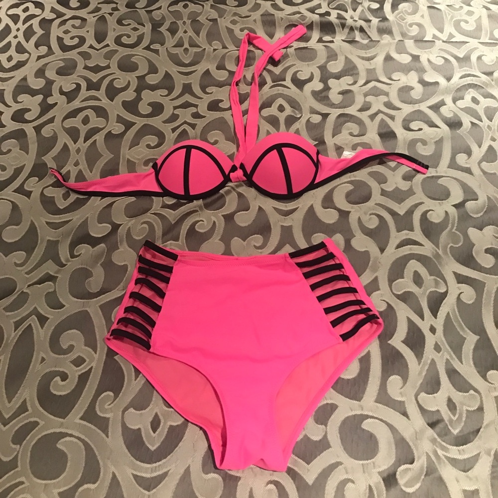 ❤High waisted hot pink bikini NWOT
