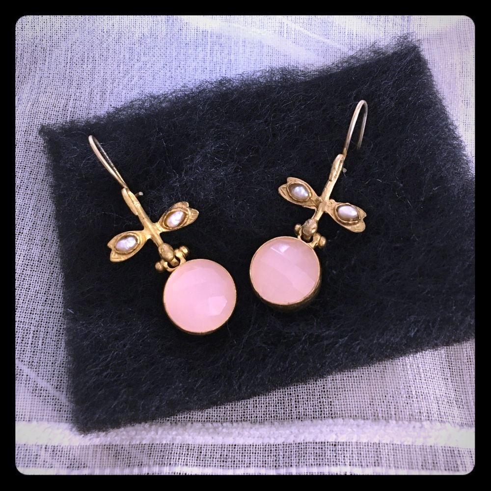 Beautiful Turkish Gold and Pink Earrings