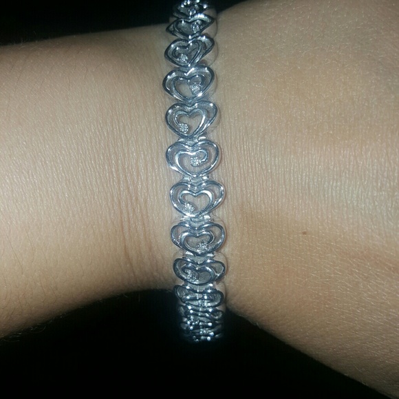 Diamond double heart bracelet in Sterling silver - Picture 1 of 7