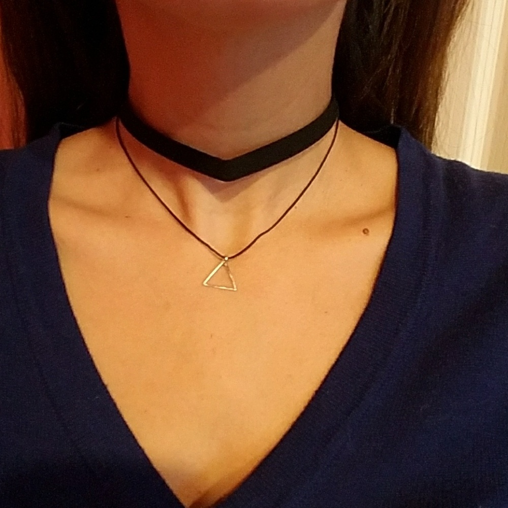 Black choker necklace w silver  triangle symbol