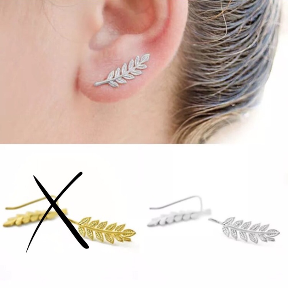 Silver leaf ear climber earrings