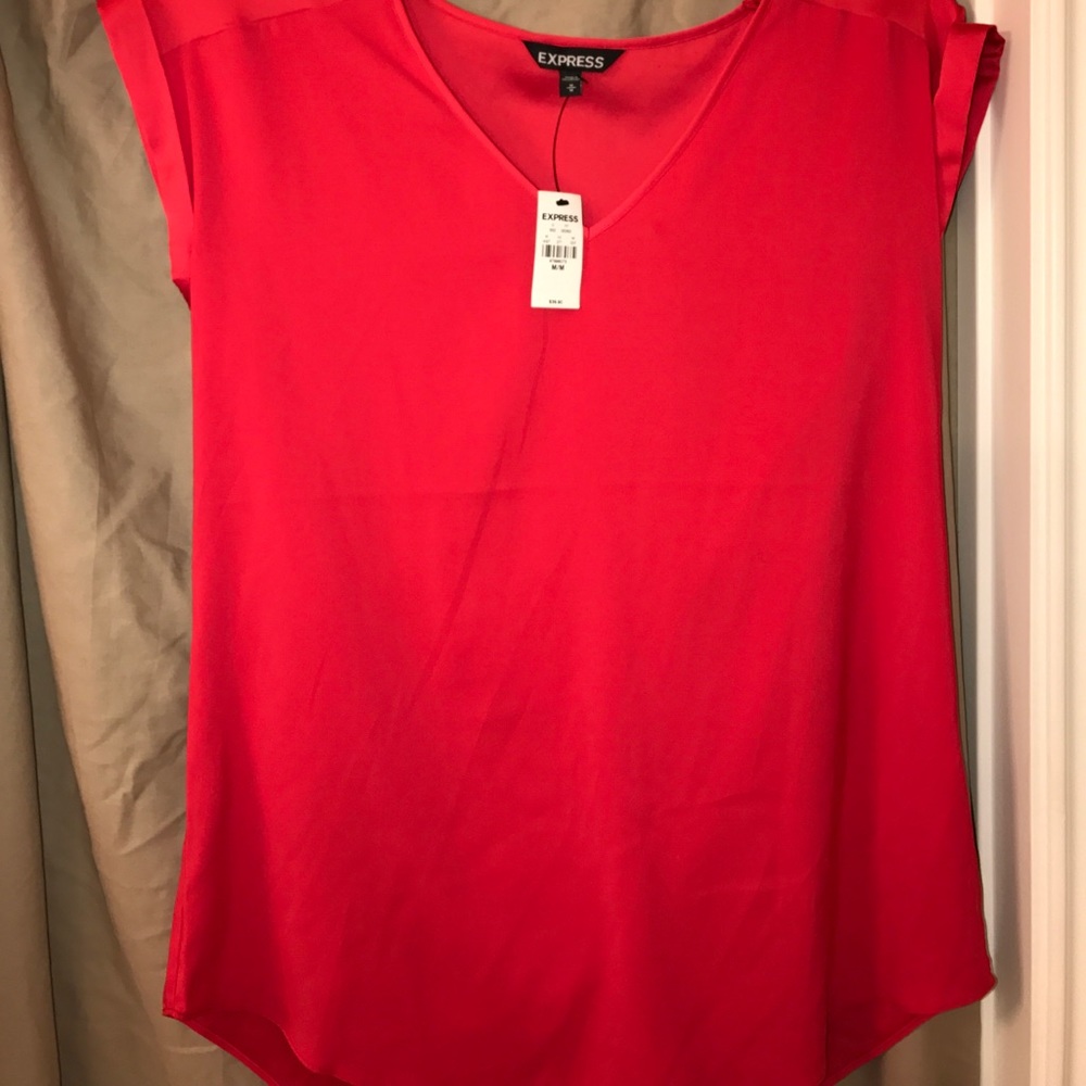 Express red satin like vneck dress shirt w/tags ❣️