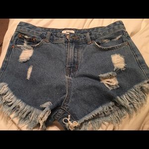 High waisted denim jean shorts