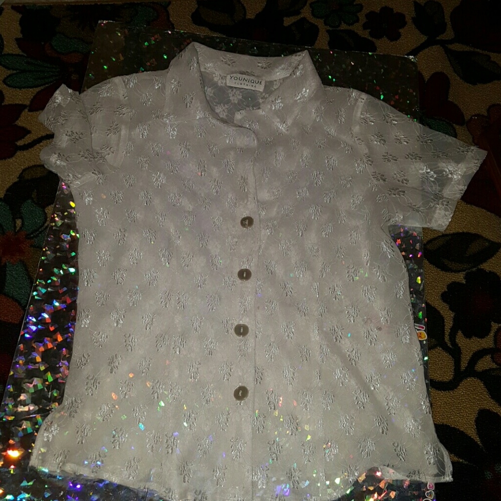 90s Y2k Lace Button down top