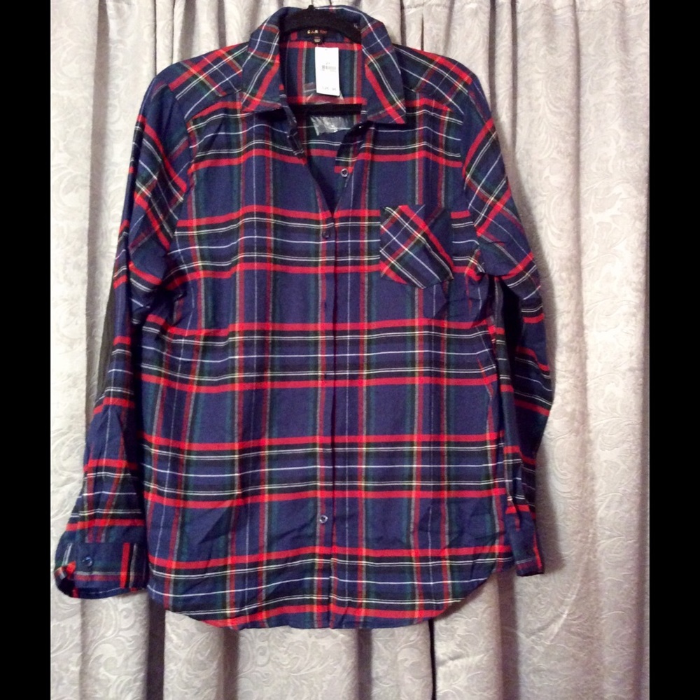 Red plaid shirt with elbow patches