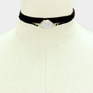 Raw Quartz Faux Suede Choker