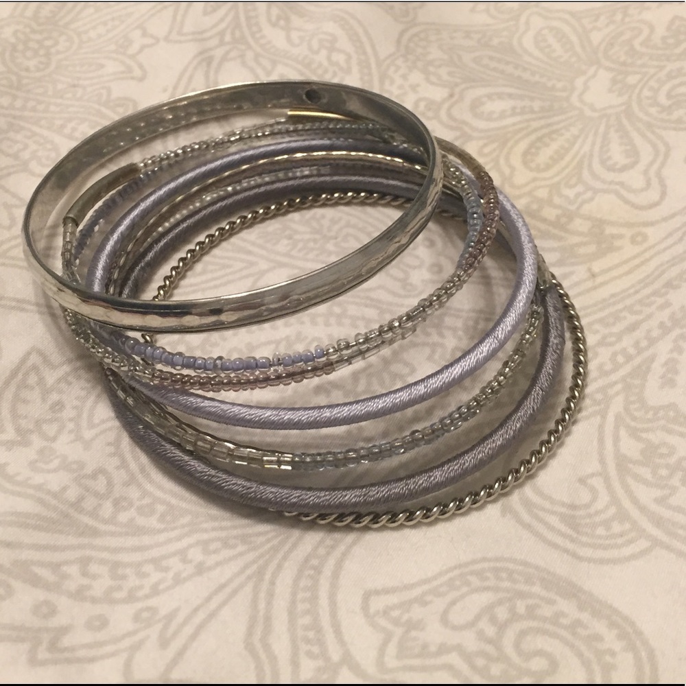 Blue/silver set of bangle bracelets
