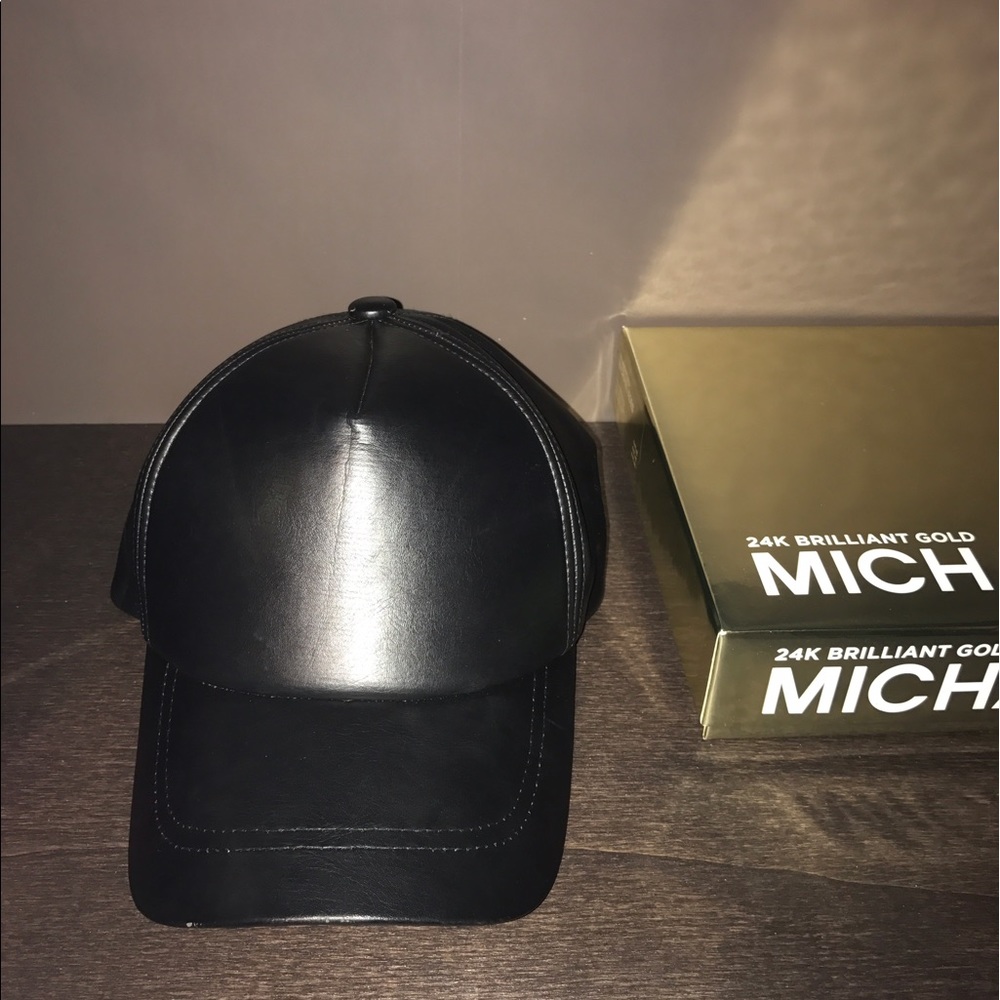 Black faux leather cap!