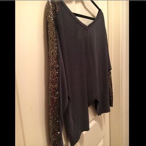 Tobi sparkled sleeve v-neck sweater