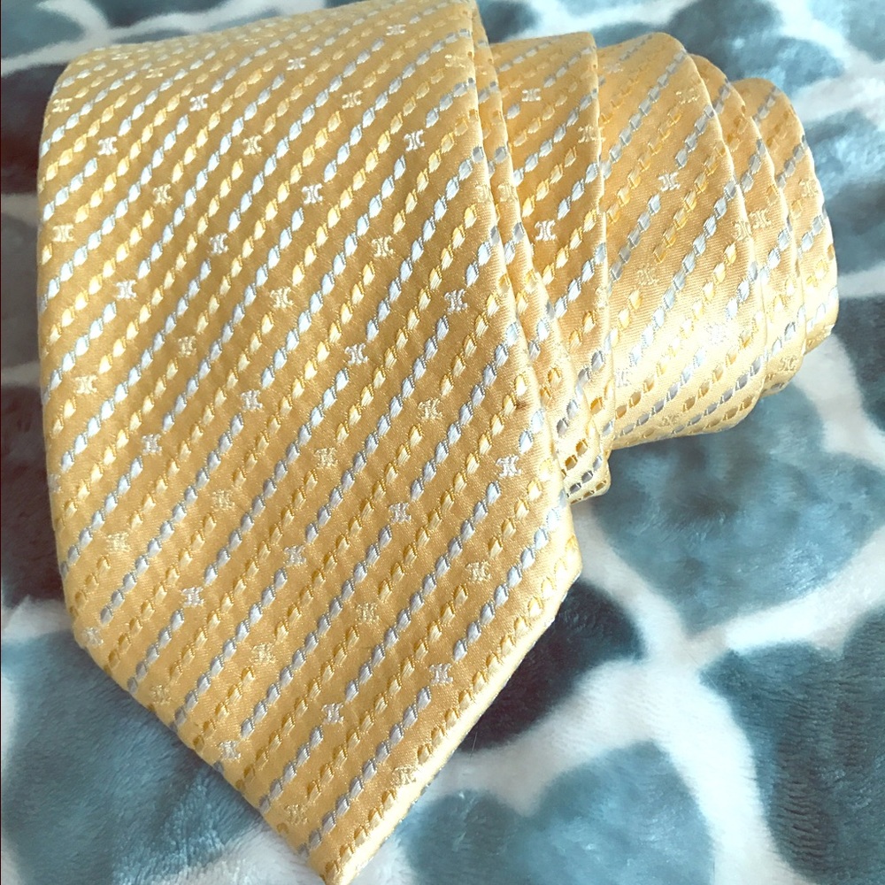 New Celine tie yellow stripe logo no tags