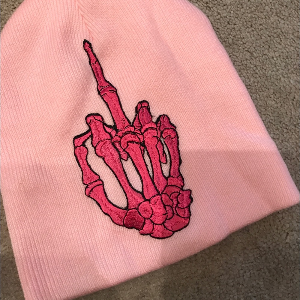 Pink skull beanie