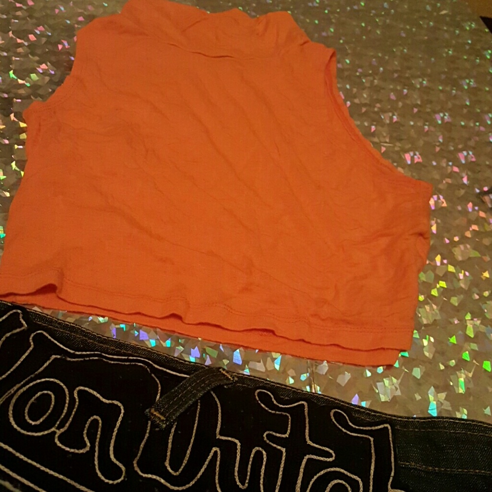 90s orange mockneck crop top Sporty Spice inspired