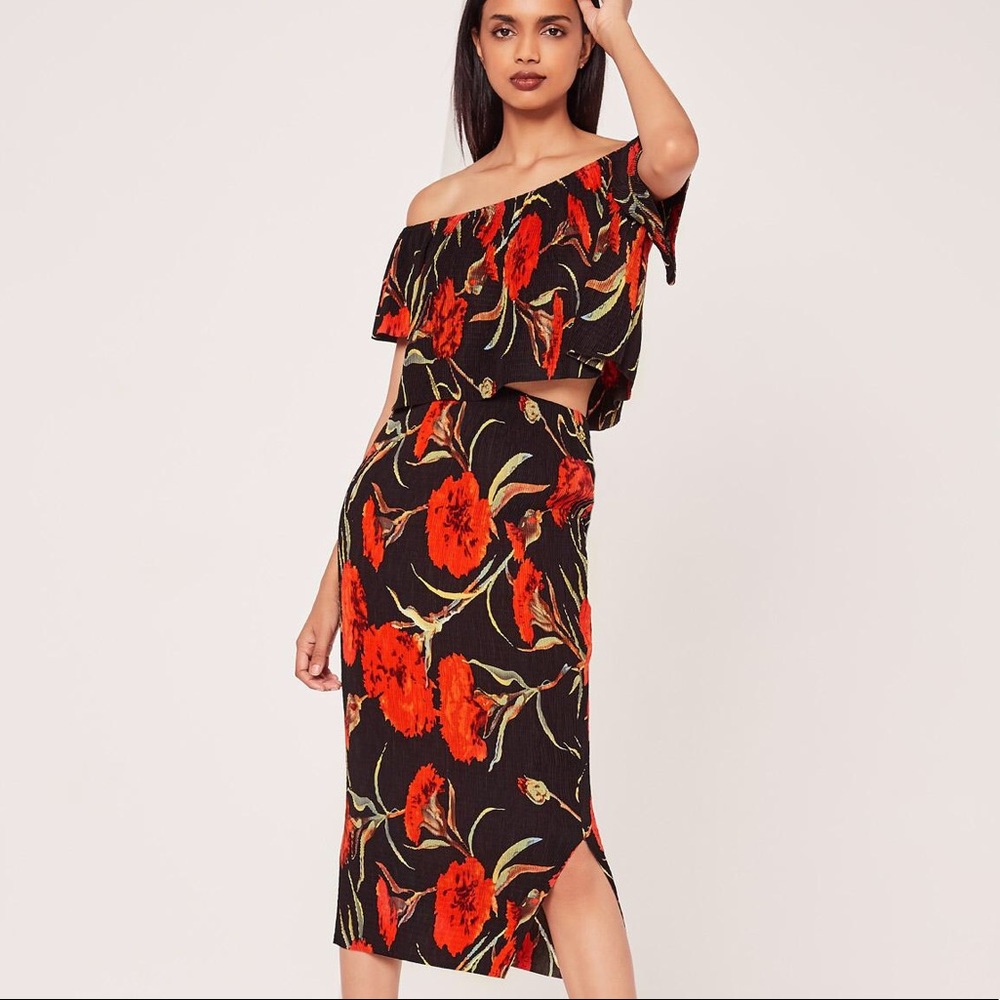 Floral print midi skirt - pleated